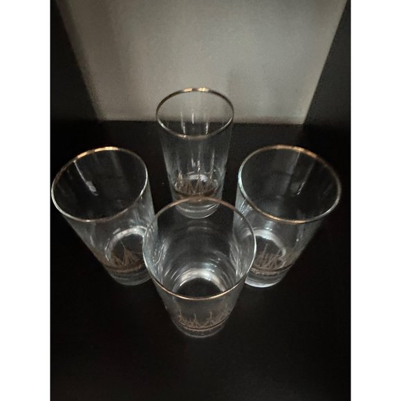 Vintage Set of 4 Midcentury 22K Gold Embossed Clipper Ship Glasses - Picture 7 of 8